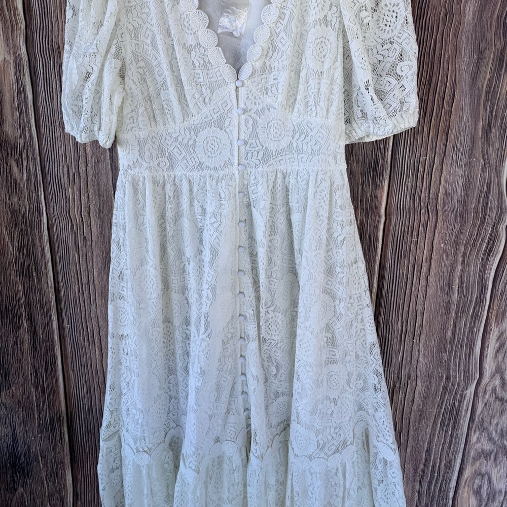 Blu Pepper White Lace Maxi Dress Short Sleeve NWT Women’s Size L Bohemian - Picture 15 of 16